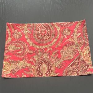 Pottery Barn 8 placemats paisley dark red cotton linen 14x20”